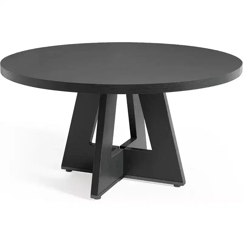 Table à manger ronde, convient pour 4 à 6 personnes, plateau de 119 cm avec une base en bois, idéale pour la salle à manger, la cuisine et le salon