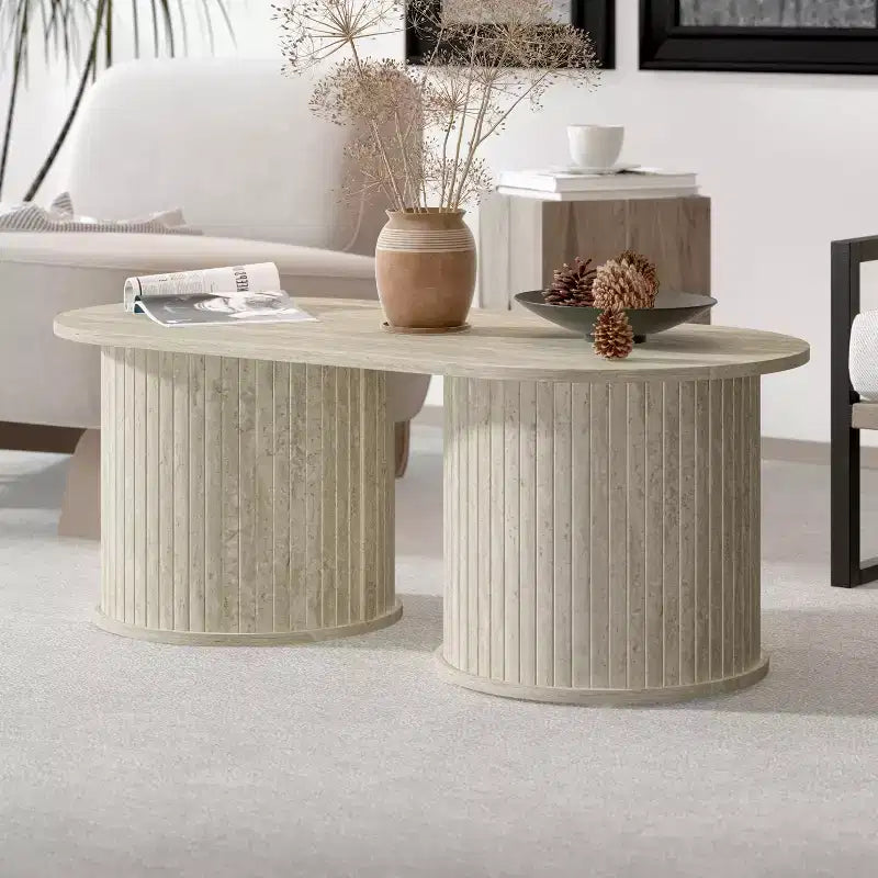 Table basse oblongue cannelée Galano avec base ronde 39,2 L 19,5 P 14,9 H