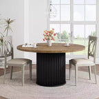Acekool Table à manger ronde 47 pouces pour 4-6 personnes, Table de cuisine industrielle avec base piédestal en métal ondulé pour salle à manger