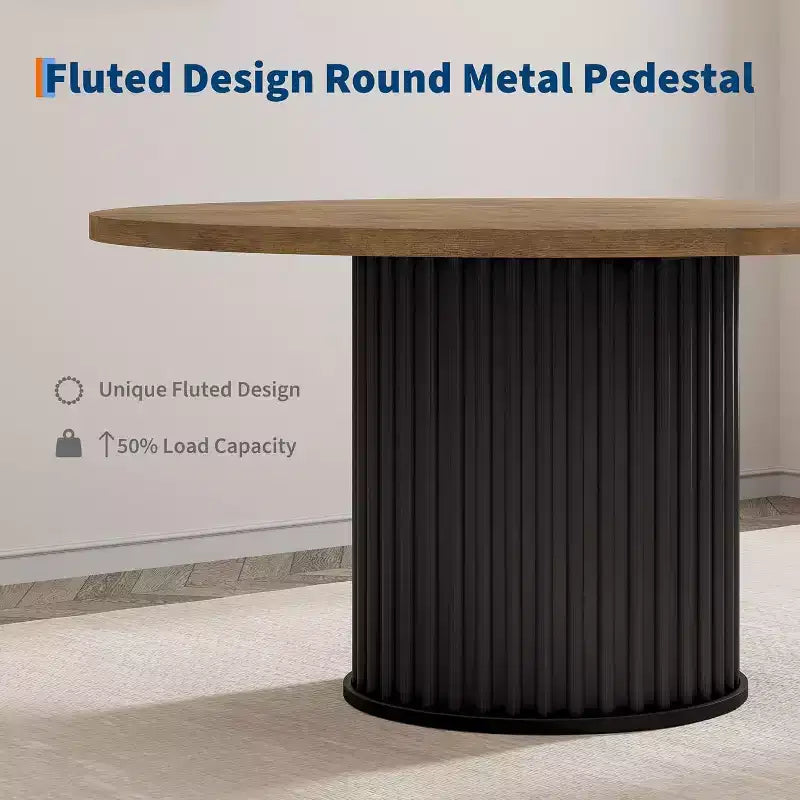 Acekool Table à manger ronde 47 pouces pour 4-6 personnes, Table de cuisine industrielle avec base piédestal en métal ondulé pour salle à manger