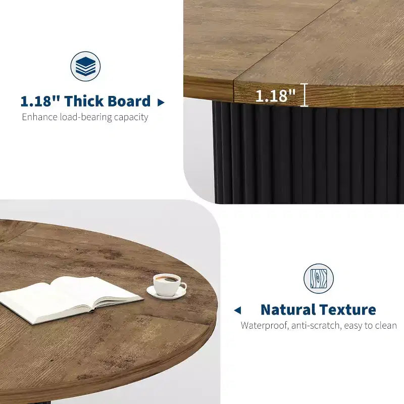 Acekool Table à manger ronde 47 pouces pour 4-6 personnes, Table de cuisine industrielle avec base piédestal en métal ondulé pour salle à manger