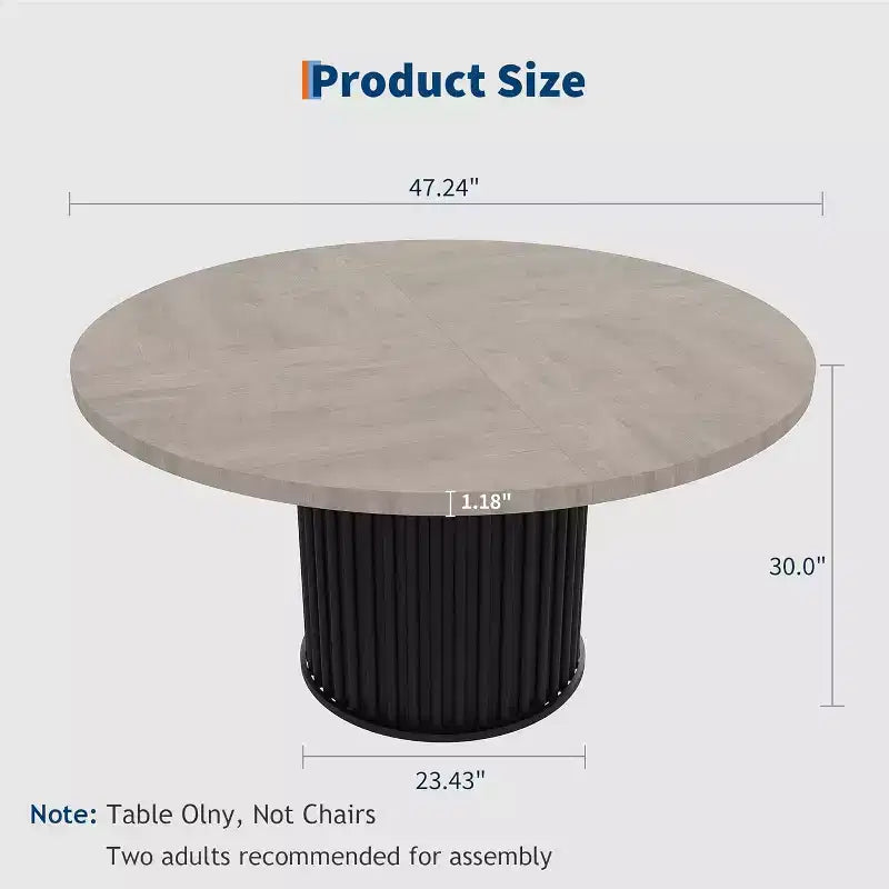 Acekool Table à manger ronde 47 pouces pour 4-6 personnes, Table de cuisine industrielle avec base piédestal en métal ondulé pour salle à manger