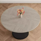 Acekool Table à manger ronde 47 pouces pour 4-6 personnes, Table de cuisine industrielle avec base piédestal en métal ondulé pour salle à manger