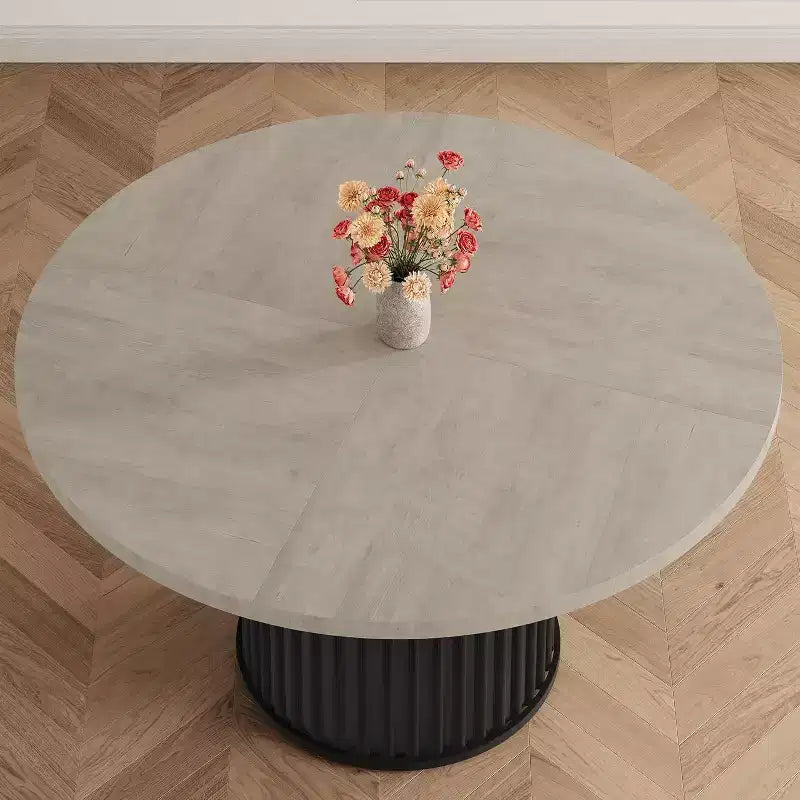Acekool Table à manger ronde 47 pouces pour 4-6 personnes, Table de cuisine industrielle avec base piédestal en métal ondulé pour salle à manger