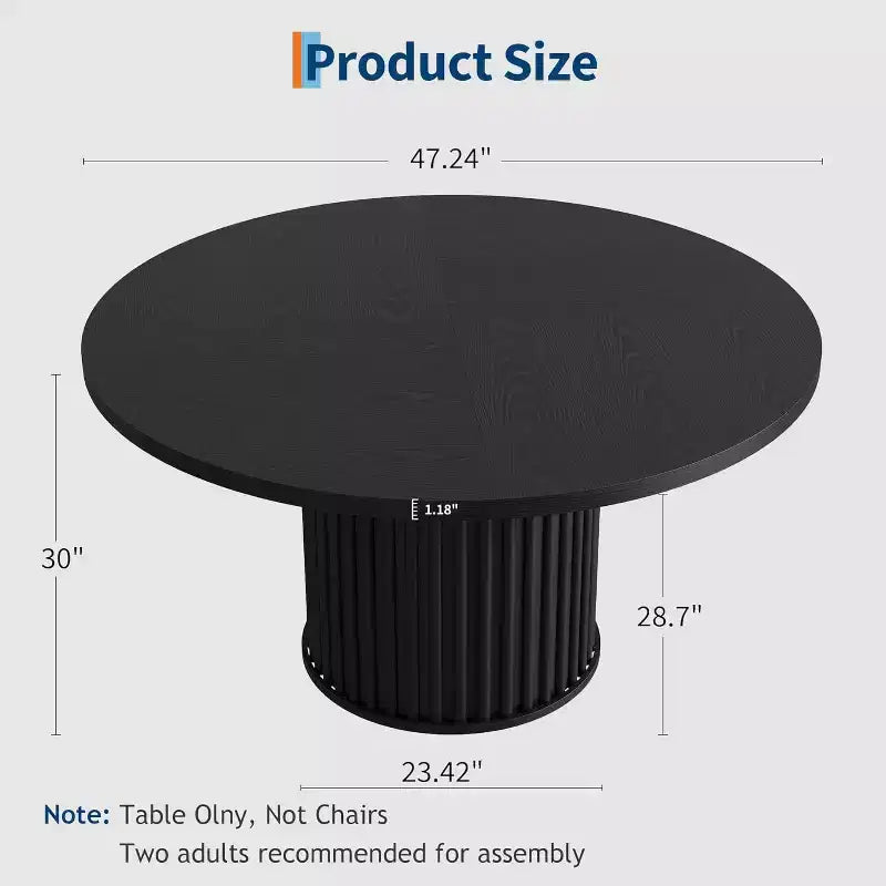 Acekool Table à manger ronde 47 pouces pour 4-6 personnes, Table de cuisine industrielle avec base piédestal en métal ondulé pour salle à manger