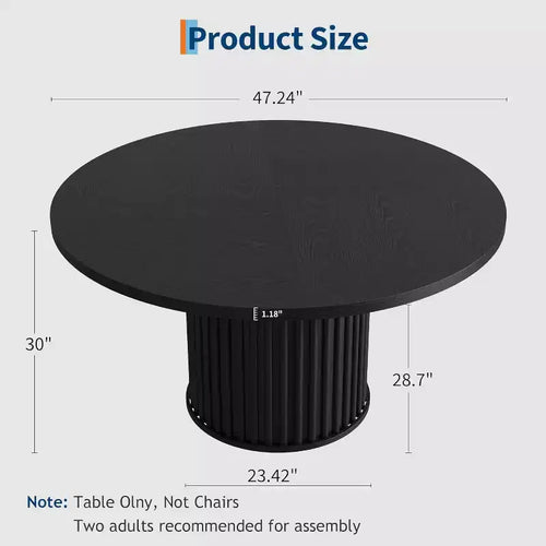Acekool Table à manger ronde 47 pouces pour 4-6 personnes, Table de cuisine industrielle avec base piédestal en métal ondulé pour salle à manger