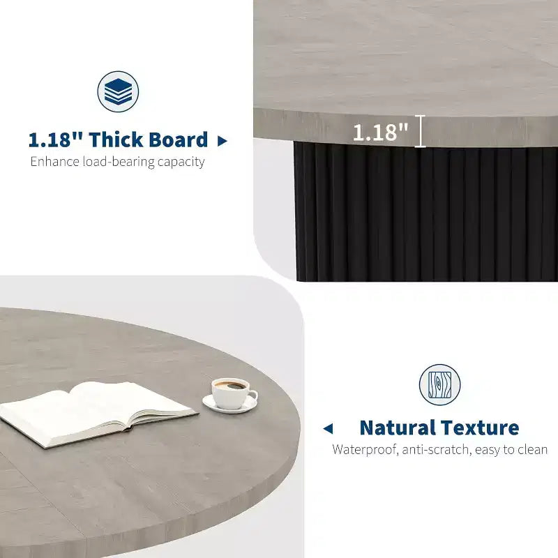 Acekool Table à manger ronde 47 pouces pour 4-6 personnes, Table de cuisine industrielle avec base piédestal en métal ondulé pour salle à manger