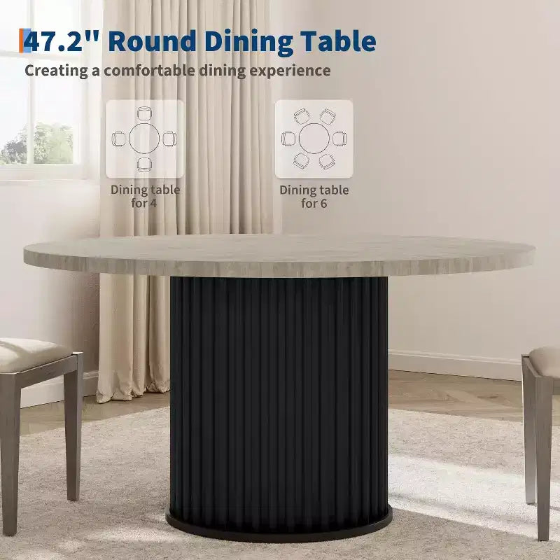 Acekool Table à manger ronde 47 pouces pour 4-6 personnes, Table de cuisine industrielle avec base piédestal en métal ondulé pour salle à manger
