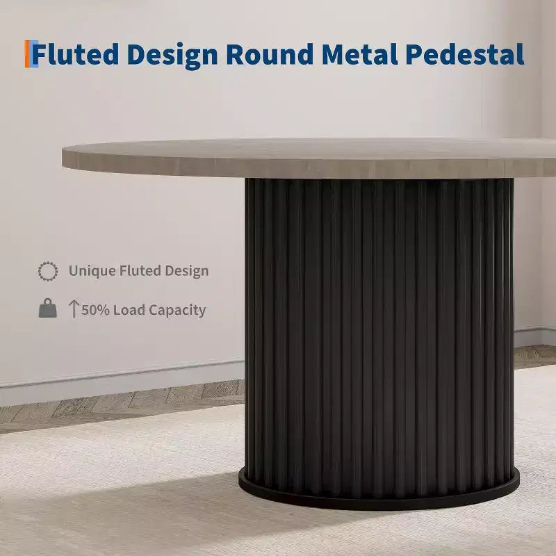 Acekool Table à manger ronde 47 pouces pour 4-6 personnes, Table de cuisine industrielle avec base piédestal en métal ondulé pour salle à manger