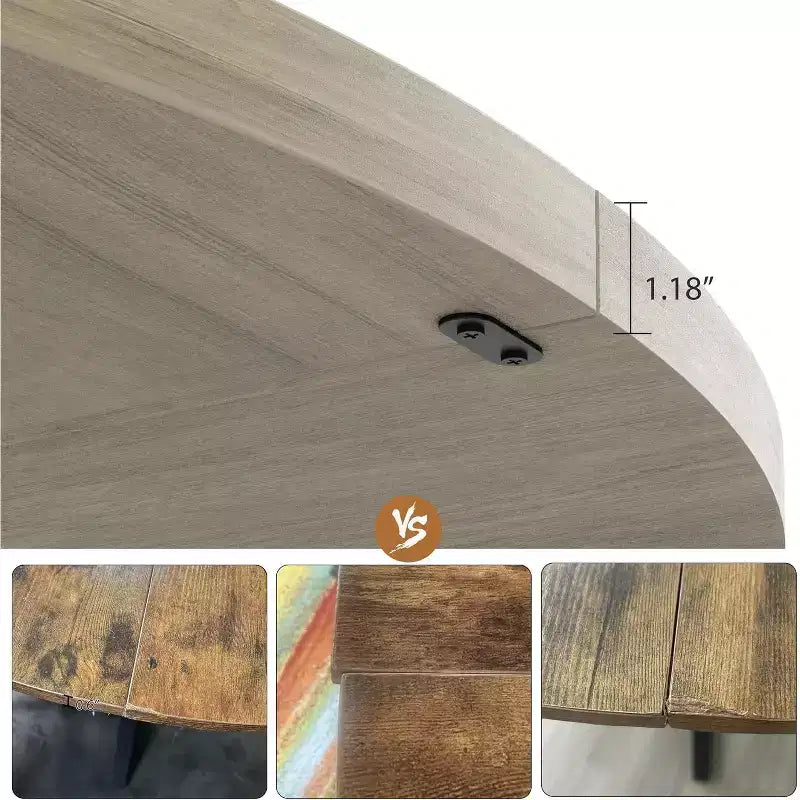 Acekool Table à manger ronde 47 pouces pour 4-6 personnes, Table de cuisine industrielle avec base piédestal en métal ondulé pour salle à manger