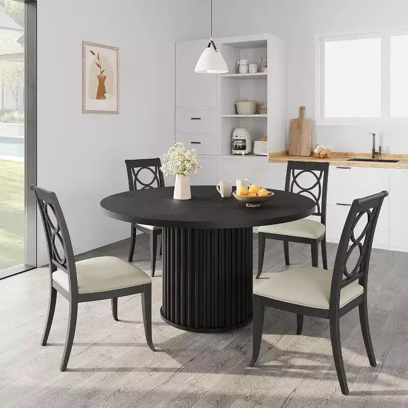 Acekool Table à manger ronde 47 pouces pour 4-6 personnes, Table de cuisine industrielle avec base piédestal en métal ondulé pour salle à manger