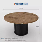 Acekool Table à manger ronde 47 pouces pour 4-6 personnes, Table de cuisine industrielle avec base piédestal en métal ondulé pour salle à manger