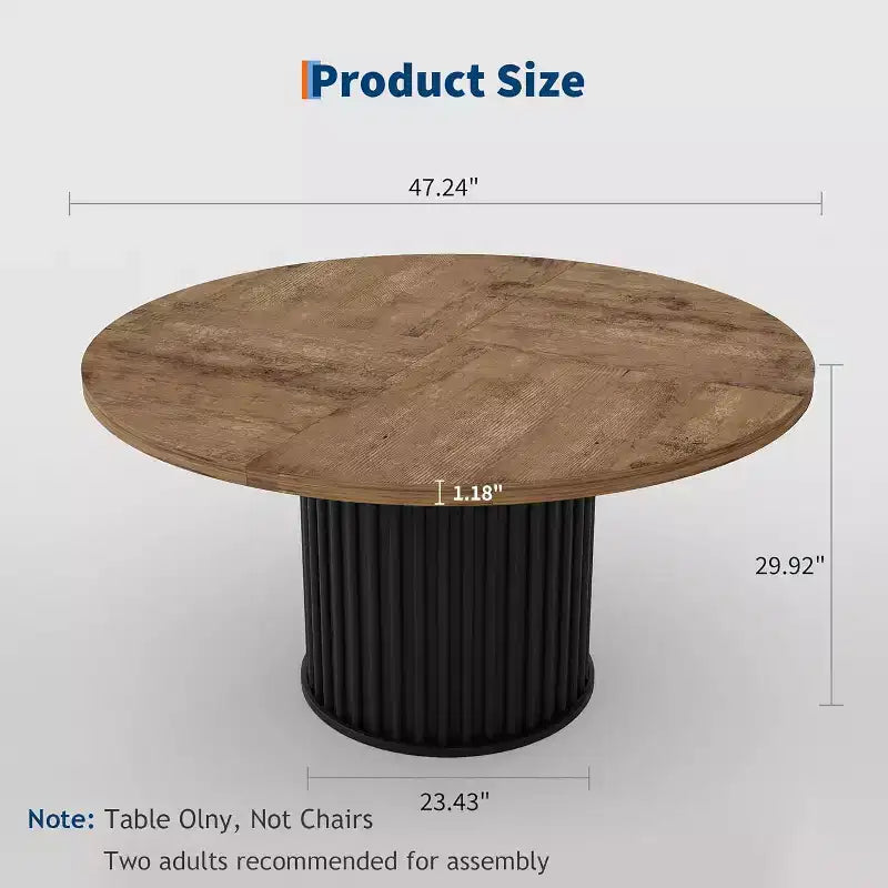 Acekool Table à manger ronde 47 pouces pour 4-6 personnes, Table de cuisine industrielle avec base piédestal en métal ondulé pour salle à manger