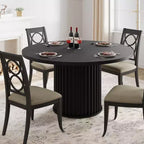 Acekool 47 Round Dining Table for 4-6, Industrial Kitchen Table with Waveform Metal Pedestal Base for Dining Room
