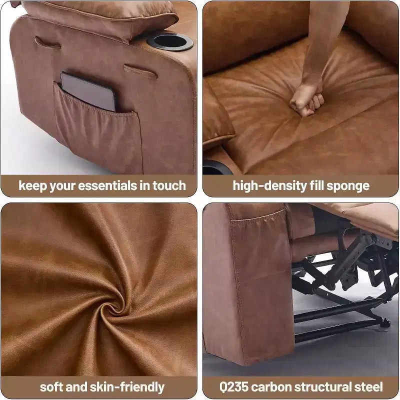 Fauteuil inclinable électrique Acekool Power en PU, large assise avec massage, chaleur et porte-gobelet pour chambre à coucher