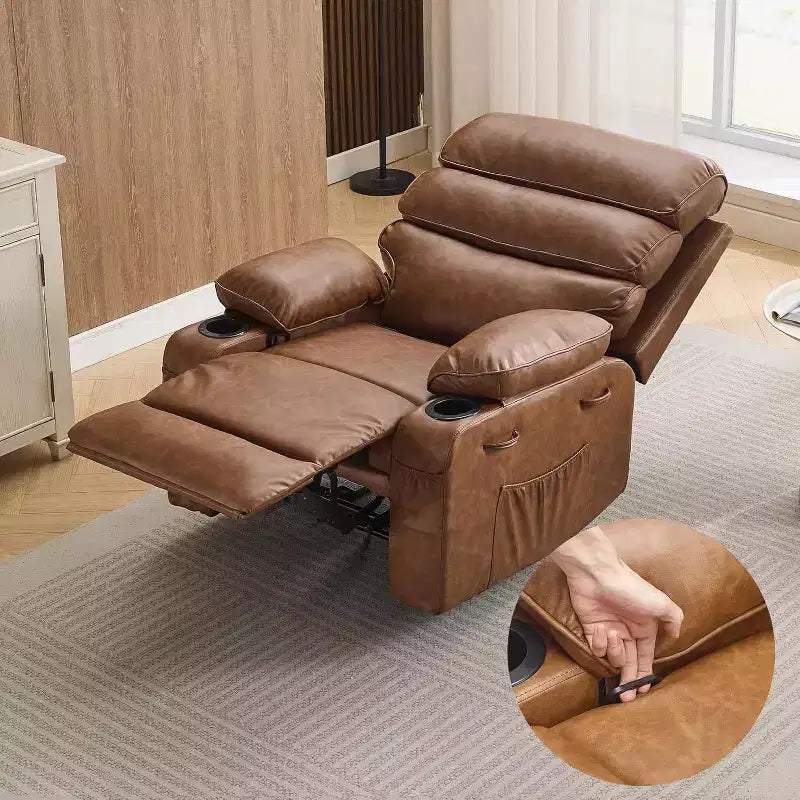 Fauteuil inclinable électrique Acekool Power en PU, large assise avec massage, chaleur et porte-gobelet pour chambre à coucher