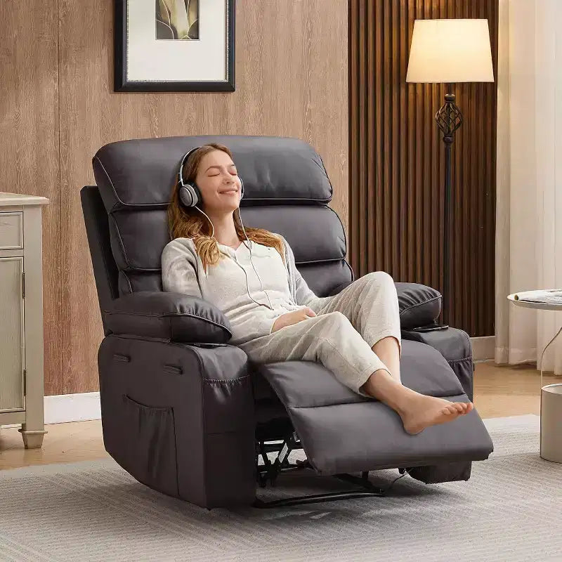 Fauteuil inclinable électrique Acekool Power en PU, large assise avec massage, chaleur et porte-gobelet pour chambre à coucher