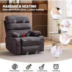 Fauteuil inclinable électrique Acekool Power en PU, large assise avec massage, chaleur et porte-gobelet pour chambre à coucher