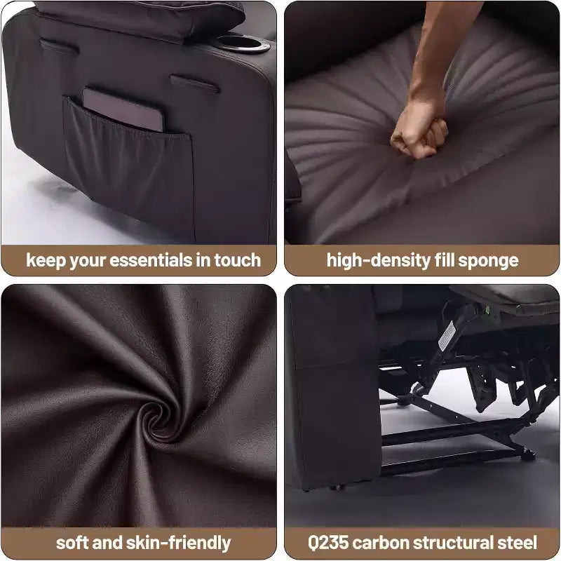 Fauteuil inclinable électrique Acekool Power en PU, large assise avec massage, chaleur et porte-gobelet pour chambre à coucher