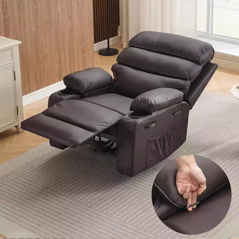 Fauteuil inclinable électrique Acekool Power en PU, large assise avec massage, chaleur et porte-gobelet pour chambre à coucher