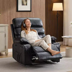 Fauteuil inclinable électrique Acekool Power en PU, large assise avec massage, chaleur et porte-gobelet pour chambre à coucher