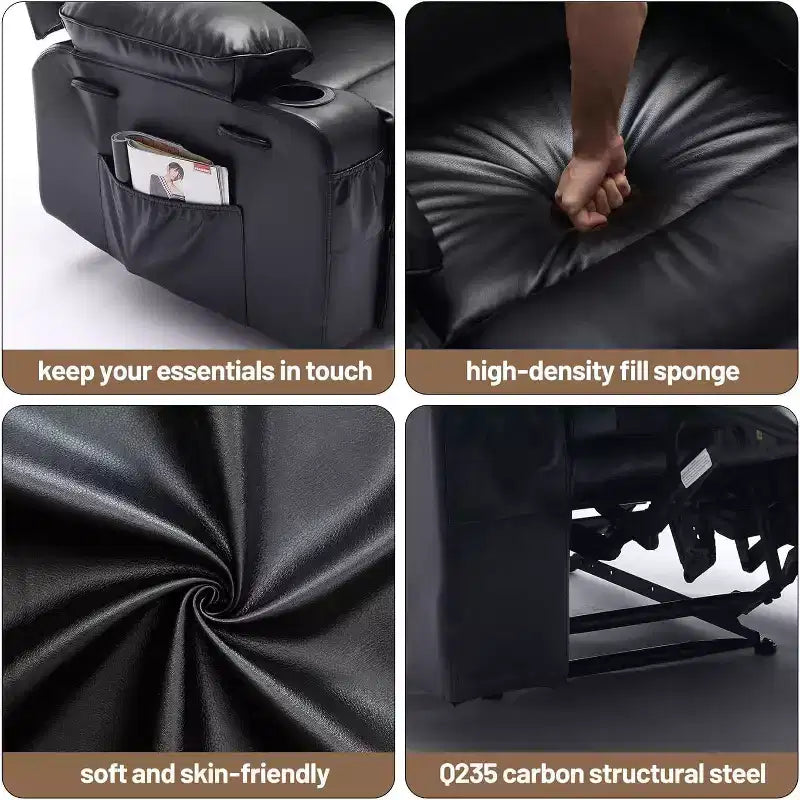Fauteuil inclinable électrique Acekool Power en PU, large assise avec massage, chaleur et porte-gobelet pour chambre à coucher