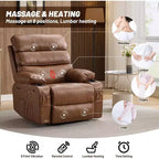 Fauteuil inclinable électrique Acekool Power en PU, large assise avec massage, chaleur et porte-gobelet pour chambre à coucher