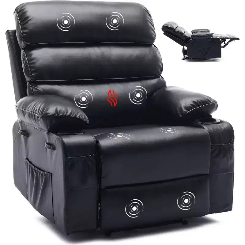 Acekool Power Recliner Chair PU, Wide Seat Massage Heat Electric Recliner with Cup Holder for Bedroom