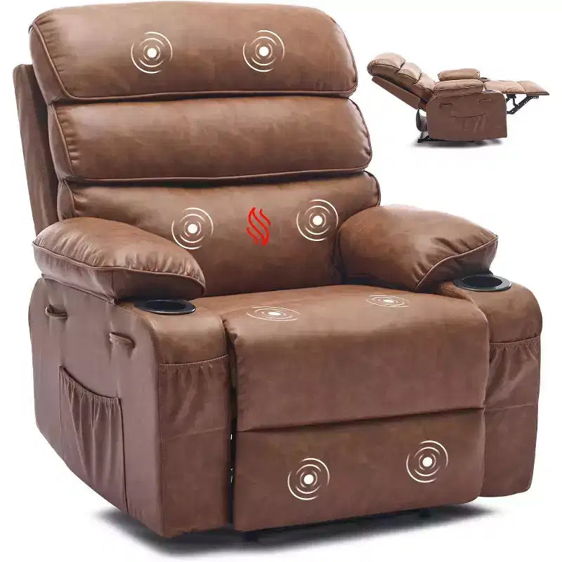 Fauteuil inclinable électrique Acekool Power en PU, large assise avec massage, chaleur et porte-gobelet pour chambre à coucher