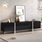 TUYOHW Modern TV Stand with High Gloss UV Surface for TVs up to 80 Inches,Entertainment Center with 3 Cabinets and 2 Drawers,Black