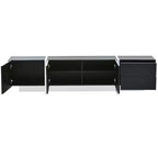 Meuble TV moderne TUYOHW avec surface UV haute brillance pour téléviseurs jusqu'à 80 pouces, meuble de divertissement avec 3 armoires et 2 tiroirs, noir