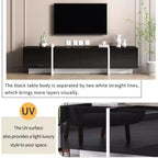 Meuble TV moderne TUYOHW avec surface UV haute brillance pour téléviseurs jusqu'à 80 pouces, meuble de divertissement avec 3 armoires et 2 tiroirs, noir