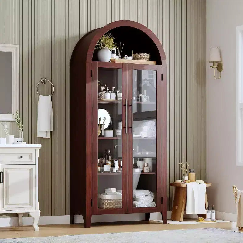 Acekool Meuble de Rangement en Verre Trempé avec Portes Vitrées et Étagère Réglable pour Entrée