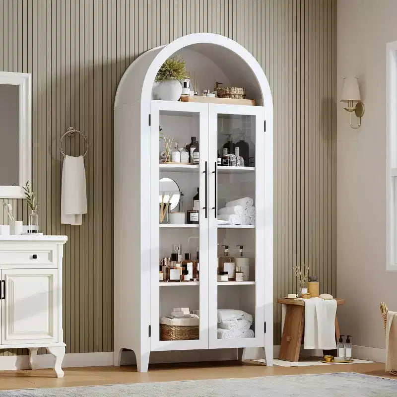 Acekool Meuble de Rangement en Verre Trempé avec Portes Vitrées et Étagère Réglable pour Entrée