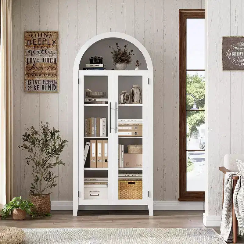 Acekool Meuble de Rangement en Verre Trempé avec Portes Vitrées et Étagère Réglable pour Entrée