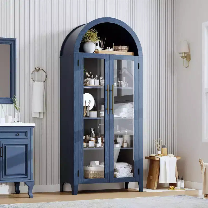 Acekool Meuble de Rangement en Verre Trempé avec Portes Vitrées et Étagère Réglable pour Entrée