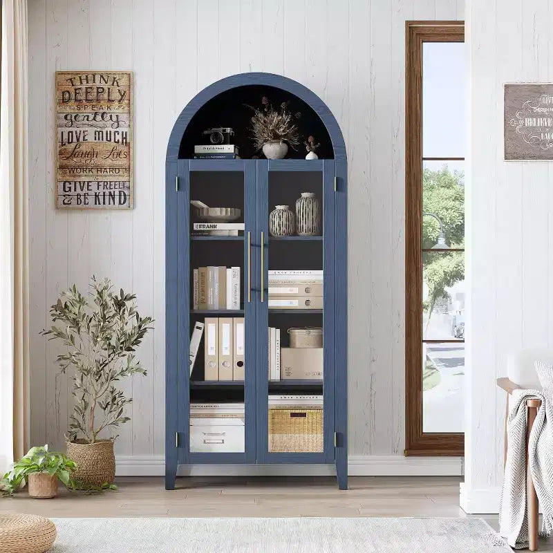 Acekool Meuble de Rangement en Verre Trempé avec Portes Vitrées et Étagère Réglable pour Entrée