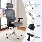 Chaise de bureau ergonomique Acekool en maille à dossier haut, accoudoirs 4D, soutien lombaire et profondeur d'assise réglables, bureau à domicile