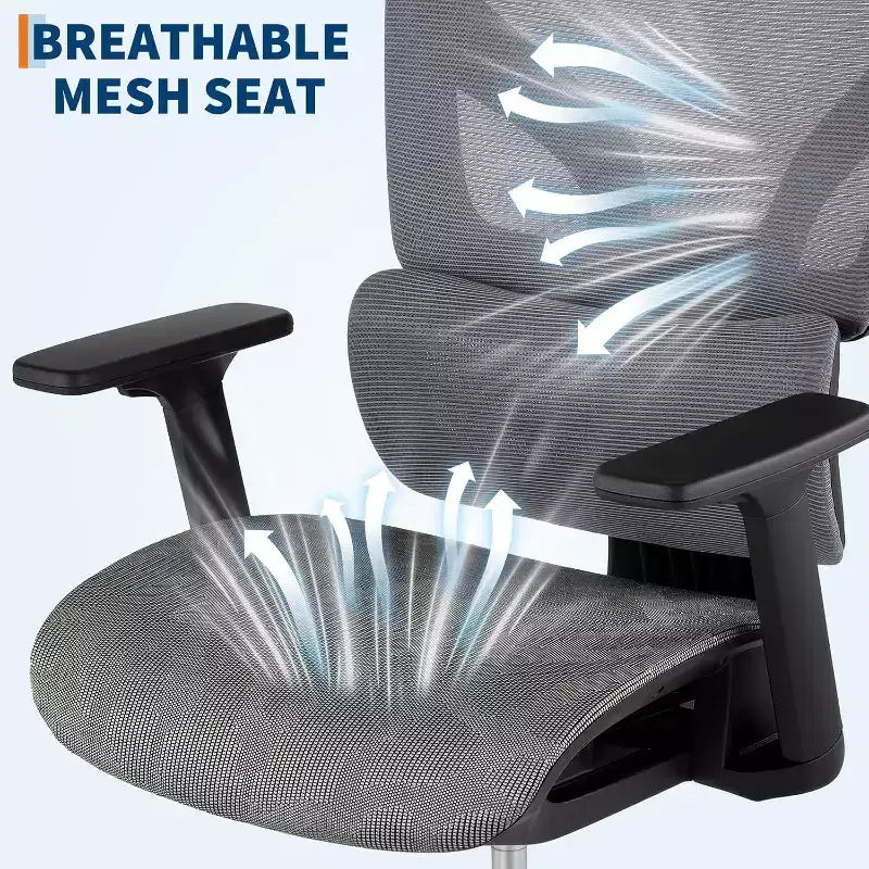 Chaise de bureau ergonomique Acekool en maille à dossier haut, accoudoirs 4D, soutien lombaire et profondeur d'assise réglables, bureau à domicile