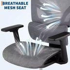 Chaise de bureau ergonomique Acekool en maille à dossier haut, accoudoirs 4D, soutien lombaire et profondeur d'assise réglables, bureau à domicile