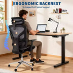 Chaise de bureau ergonomique Acekool en maille à dossier haut, accoudoirs 4D, soutien lombaire et profondeur d'assise réglables, bureau à domicile