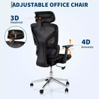 Chaise de bureau ergonomique Acekool en maille à dossier haut, accoudoirs 4D, soutien lombaire et profondeur d'assise réglables, bureau à domicile