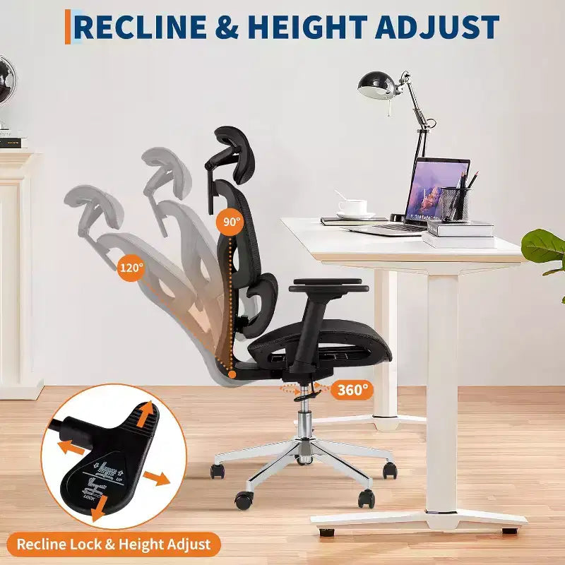 Chaise de bureau ergonomique Acekool en maille à dossier haut, accoudoirs 4D, soutien lombaire et profondeur d'assise réglables, bureau à domicile