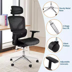 Chaise de bureau ergonomique Acekool en maille à dossier haut, accoudoirs 4D, soutien lombaire et profondeur d'assise réglables, bureau à domicile