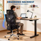 Chaise de bureau ergonomique Acekool en maille à dossier haut, accoudoirs 4D, soutien lombaire et profondeur d'assise réglables, bureau à domicile