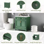 Meuble-lavabo de salle de bain blanc de 30 pouces avec lavabo, armoire de lavabo de 30 pouces avec rangement et tiroir inférieur, cadre en bois massif, comptoir encastré