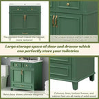 Meuble-lavabo de salle de bain blanc de 30 pouces avec lavabo, armoire de lavabo de 30 pouces avec rangement et tiroir inférieur, cadre en bois massif, comptoir encastré