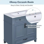 Meuble-lavabo de salle de bain blanc de 30 pouces avec lavabo, armoire de lavabo de 30 pouces avec rangement et tiroir inférieur, cadre en bois massif, comptoir encastré