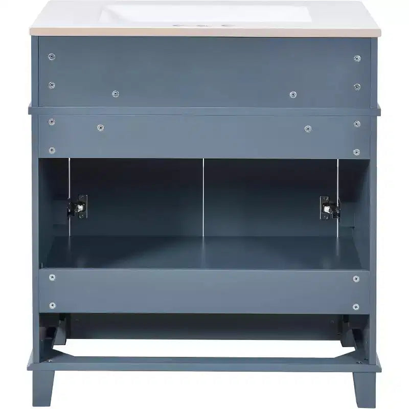 Meuble-lavabo de salle de bain blanc de 30 pouces avec lavabo, armoire de lavabo de 30 pouces avec rangement et tiroir inférieur, cadre en bois massif, comptoir encastré