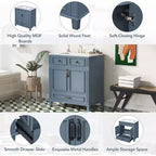 Meuble-lavabo de salle de bain blanc de 30 pouces avec lavabo, armoire de lavabo de 30 pouces avec rangement et tiroir inférieur, cadre en bois massif, comptoir encastré